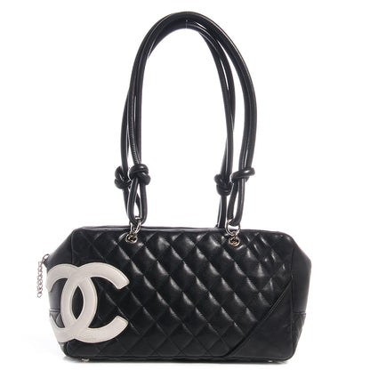 Chanel Calfskin Quilted Large Cambon Bowler Black White 1 of 8