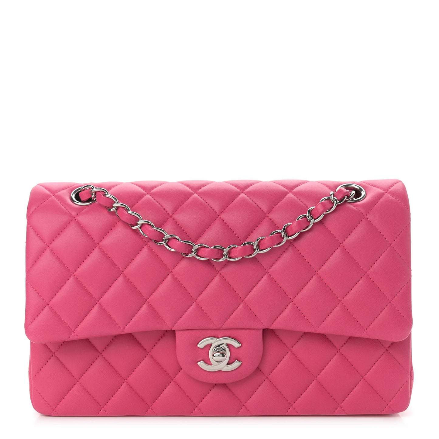 Lambskin Quilted Medium Double Flap Dark Pink