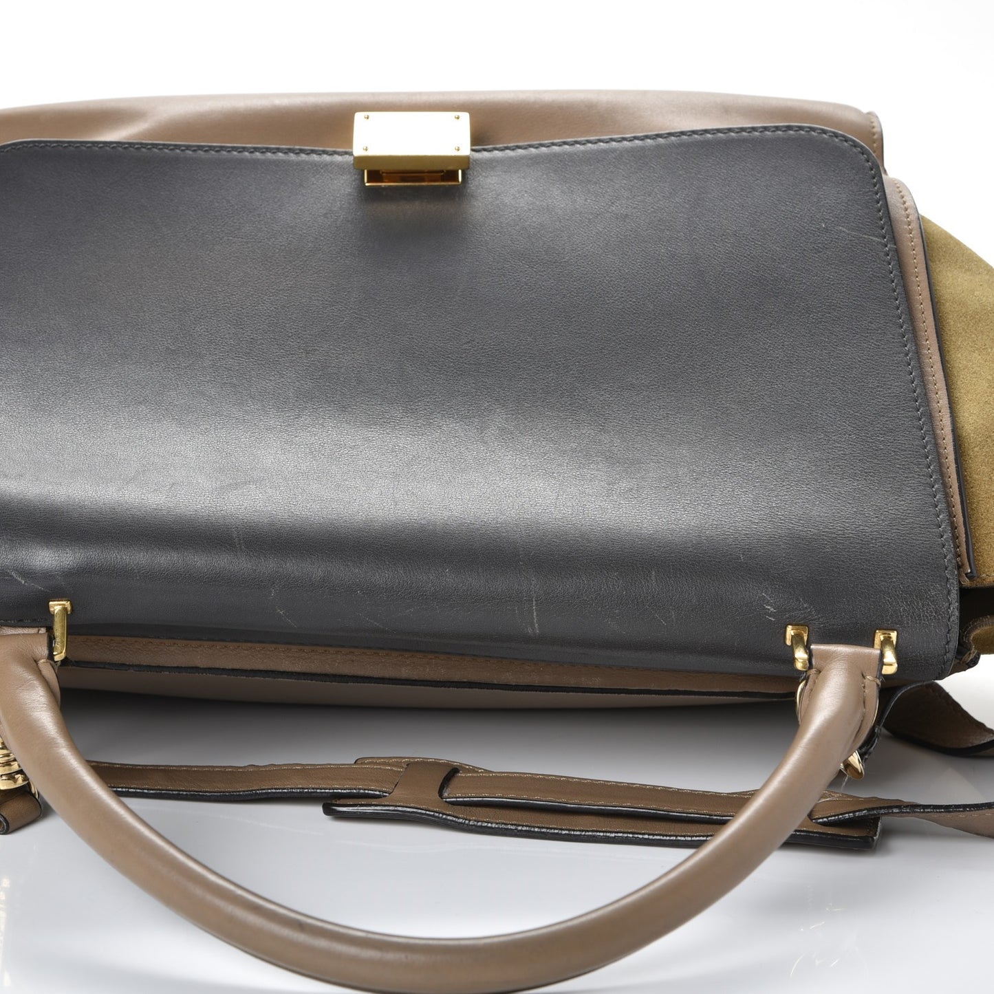 Smooth Calfskin Suede Medium Tri-Color Trapeze Olive