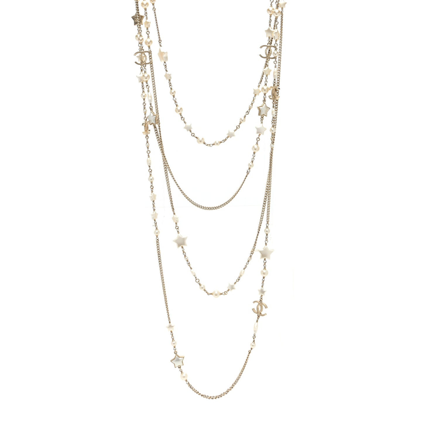 Pearl CC Star Four Strand Necklace Silver