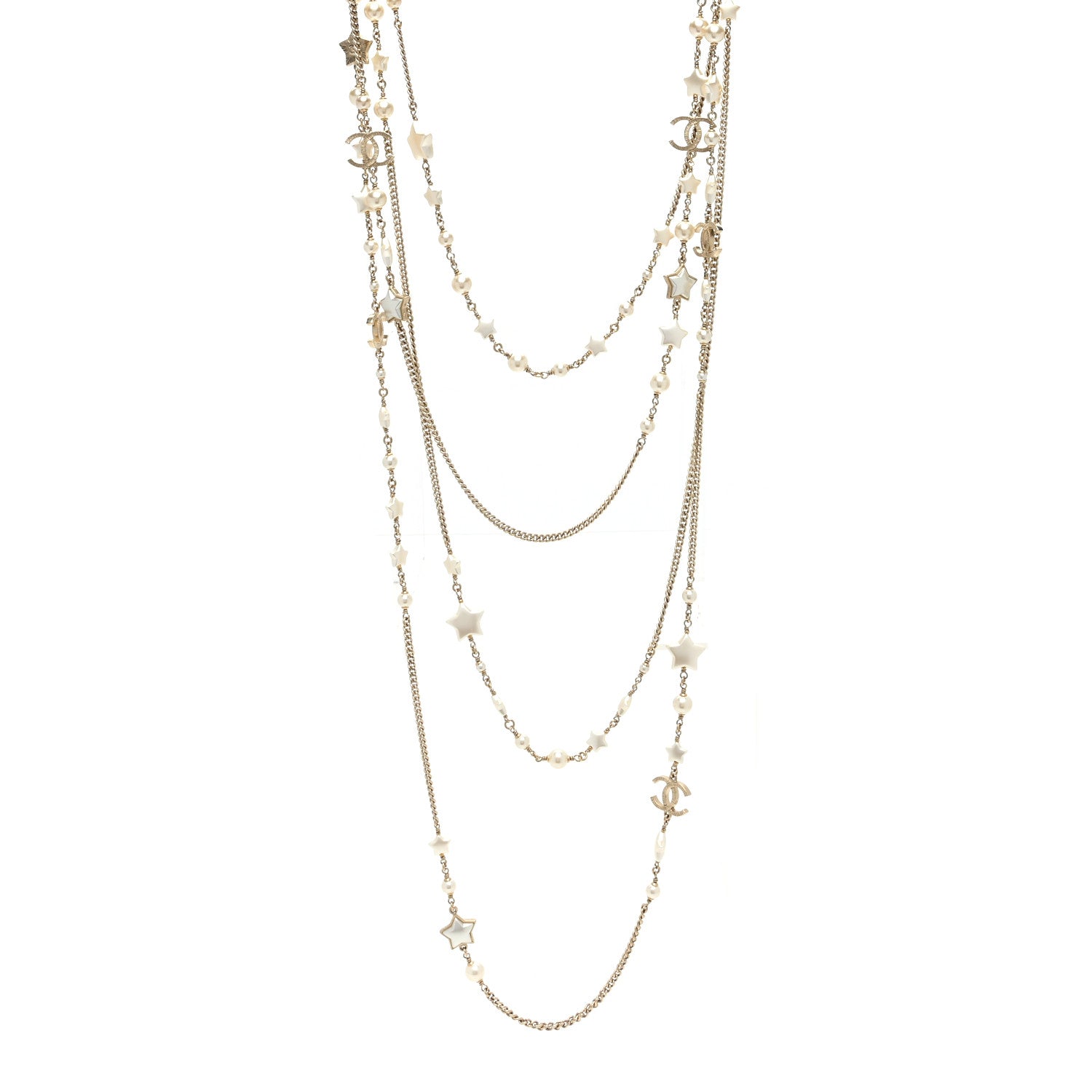 Chanel Pearl CC Star Four Strand Necklace Silver 1 of 4