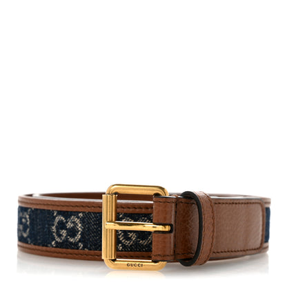 Gucci New Denim GG Monogram Dollar Calfskin Belt 65 26 Blue Tea Cuir Epilog 1 of 6
