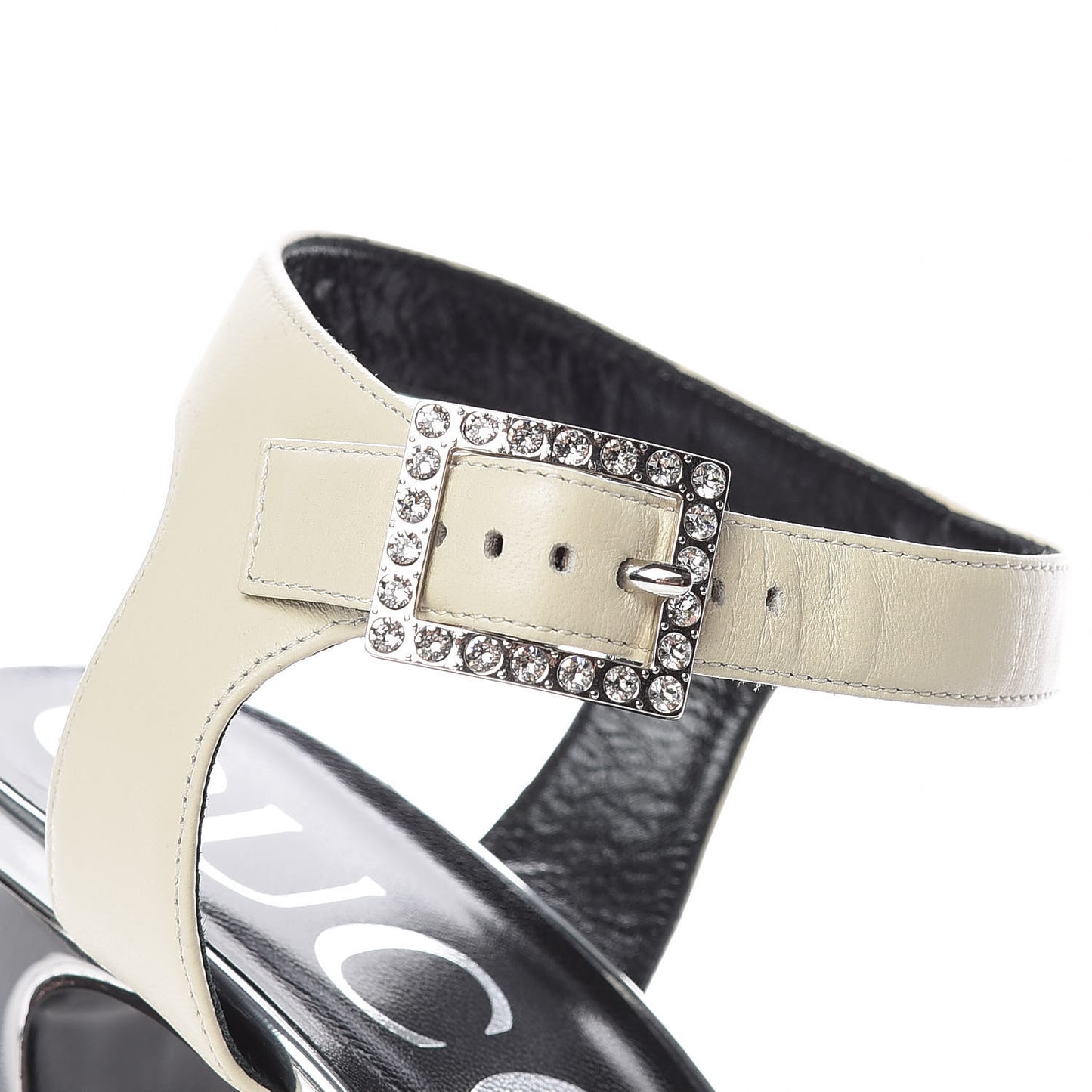 Calfskin Colorblock Crystal Buckle Platform Sandals 40.5 Silver
