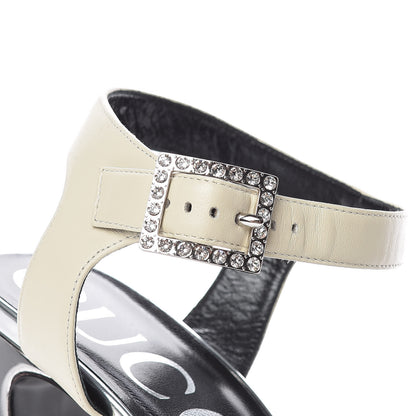 Gucci Calfskin Colorblock Crystal Buckle Platform Sandals 40.5 Silver 9 of 12
