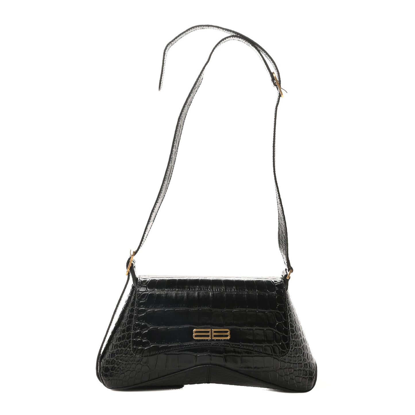 Shiny Super Supple Calfskin Crocodile Embossed Medium XX Flap Bag Black