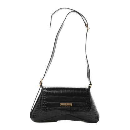 Balenciaga Shiny Super Supple Calfskin Crocodile Embossed Medium XX Flap Bag Black 1 of 11