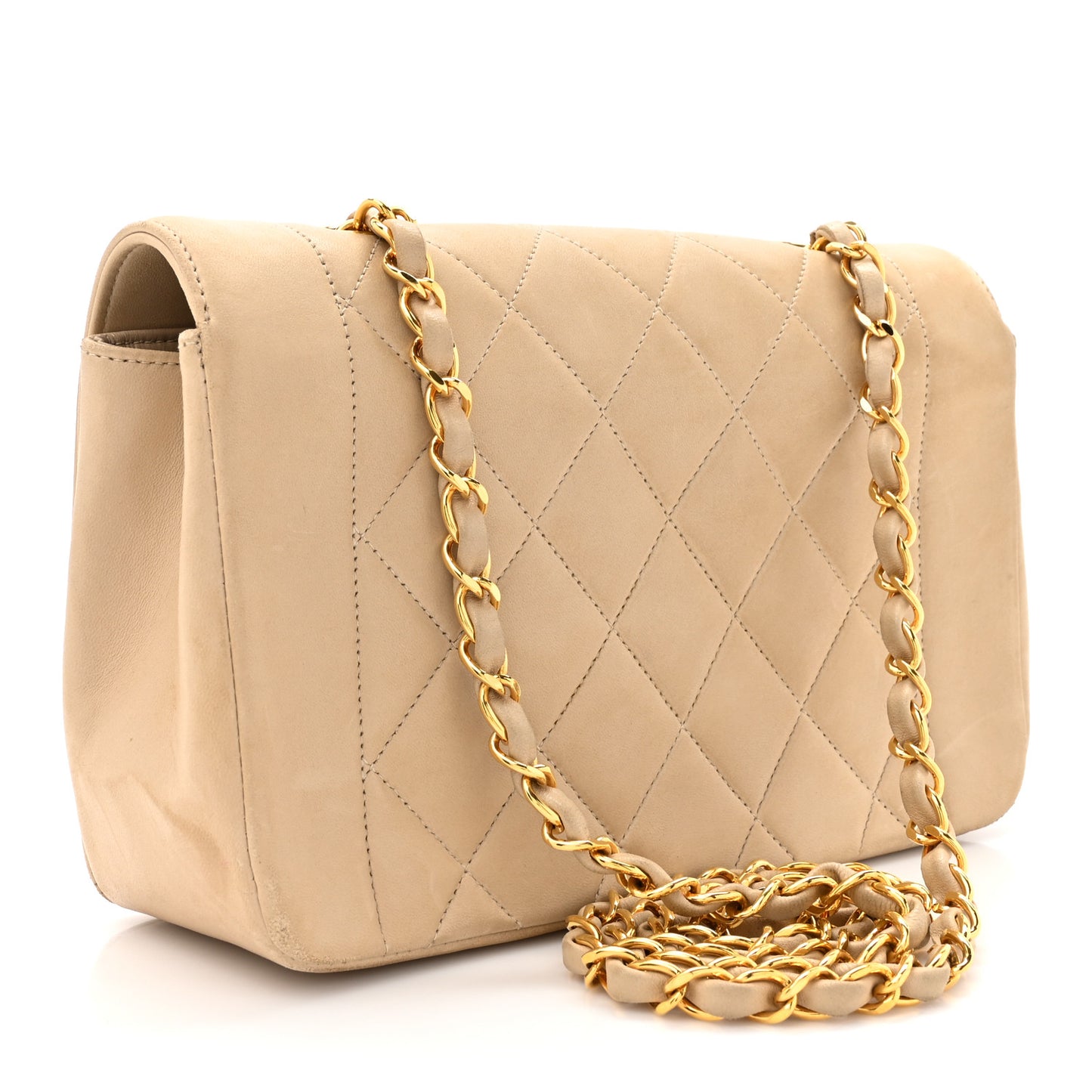 Lambskin Quilted Small Single Flap Beige