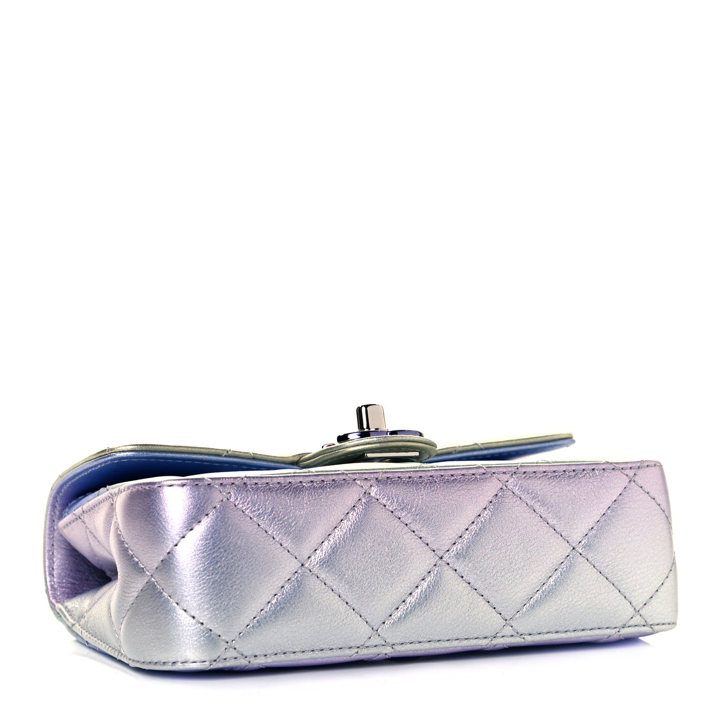 Gradient Metallic Calfskin Quilted Clutch Silver Blue Yellow Purple