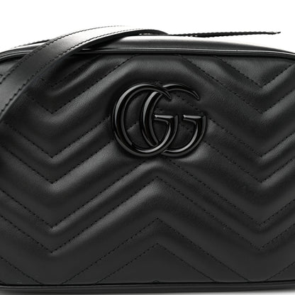 Gucci Calfskin Matelasse Monochrome Small GG Marmont Chain Shoulder Bag Black 8 of 11