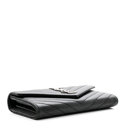 Saint Laurent Grain De Poudre Matelasse Chevron Monogram Flap Wallet Black 4 of 7
