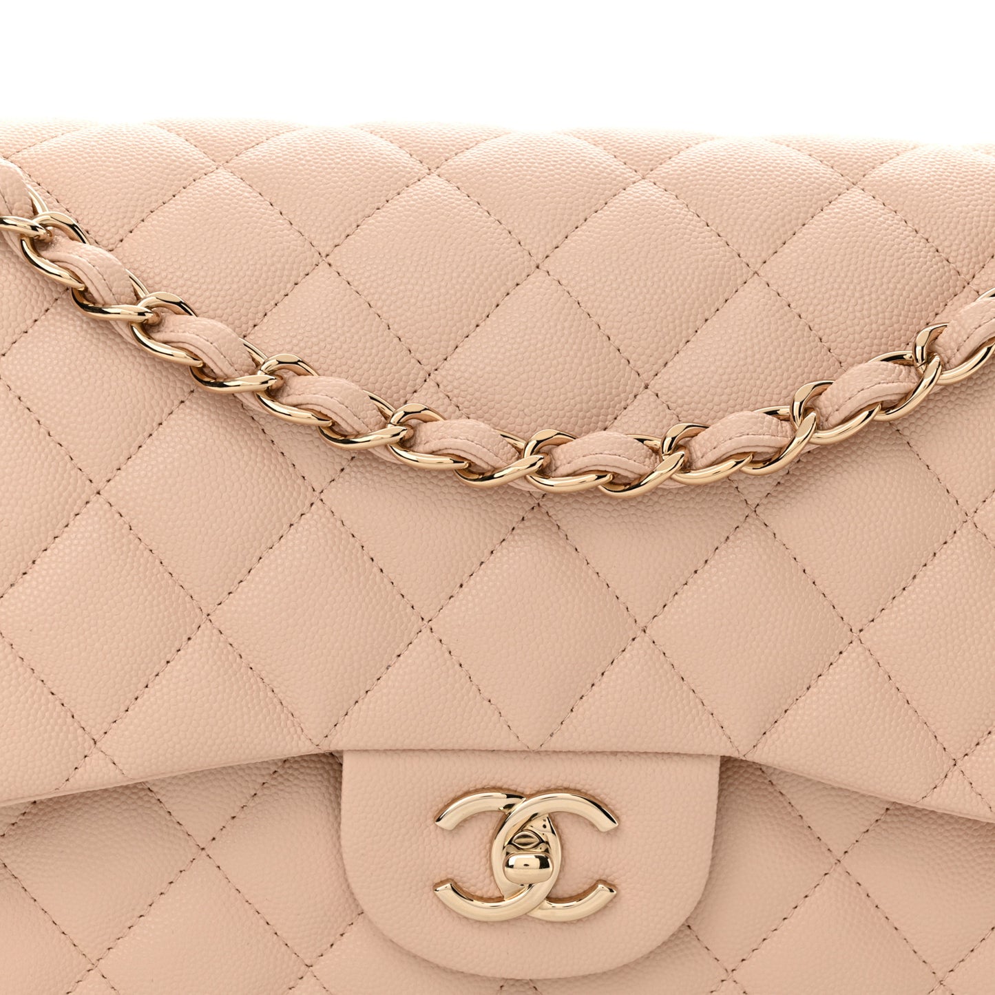 Caviar Quilted Jumbo Double Flap Light Beige