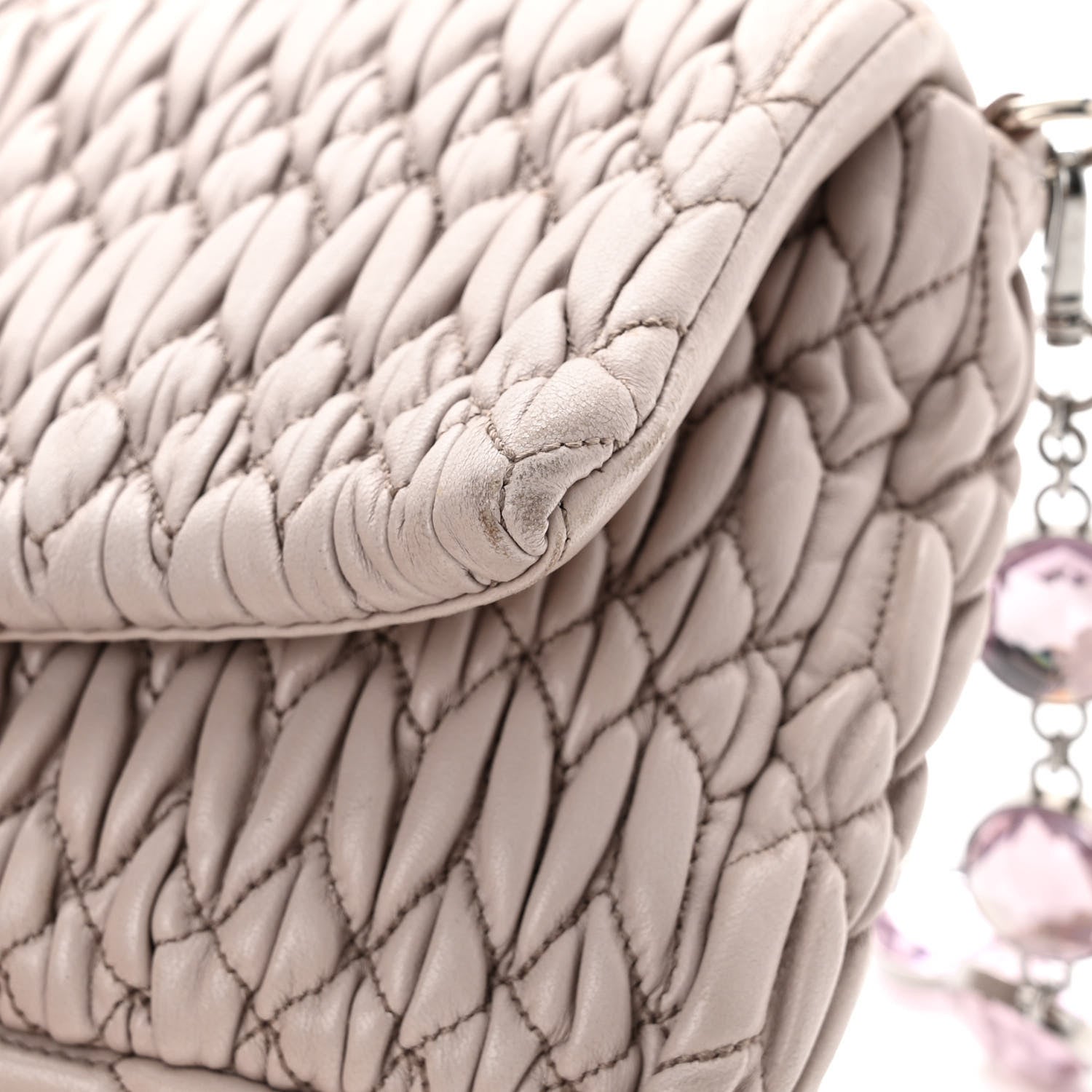 Miu Miu Nappa Matelasse Crystal Flap Clutch Pomice 13 of 17