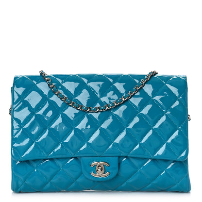 Chanel Patent Quilted Clutch with Chain Flap Blue 1 of 9