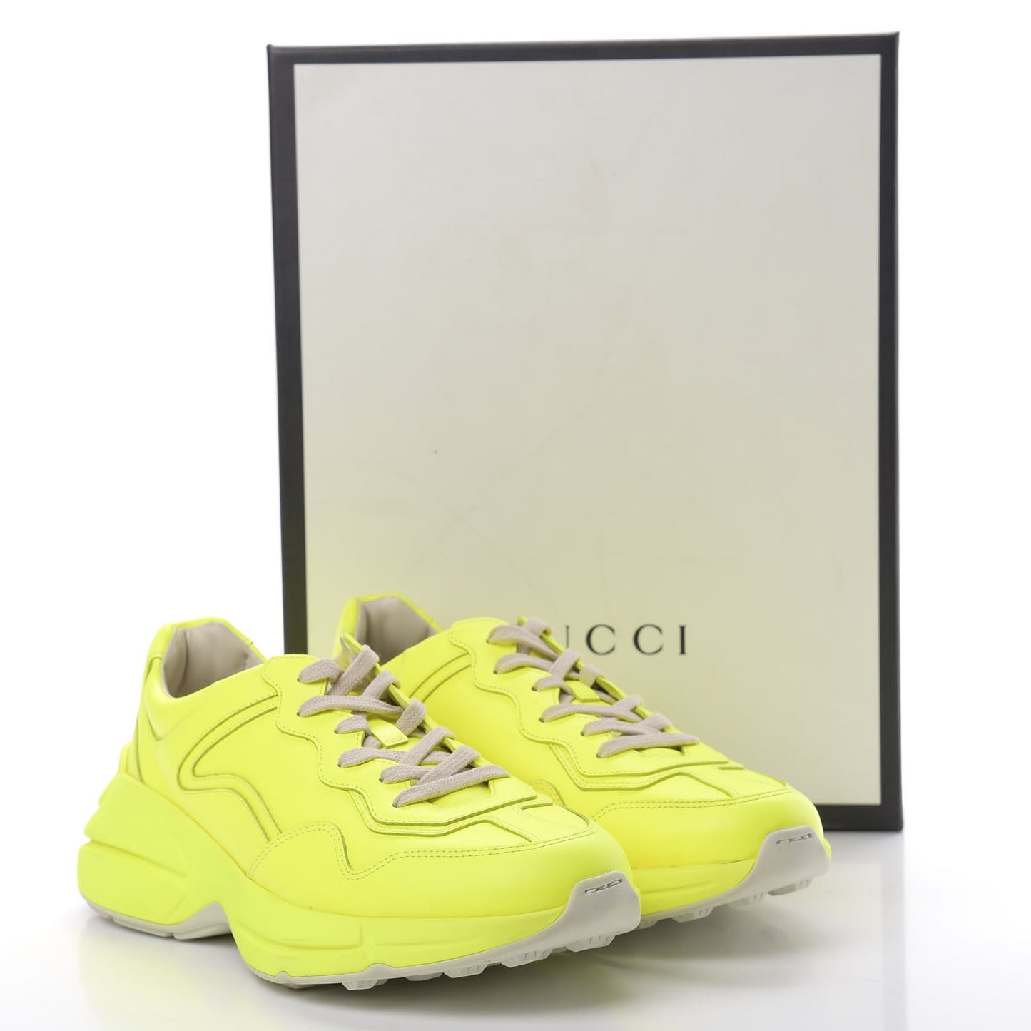 Calfskin Mens Rhyton Sneakers 8.5 Yellow Fluo