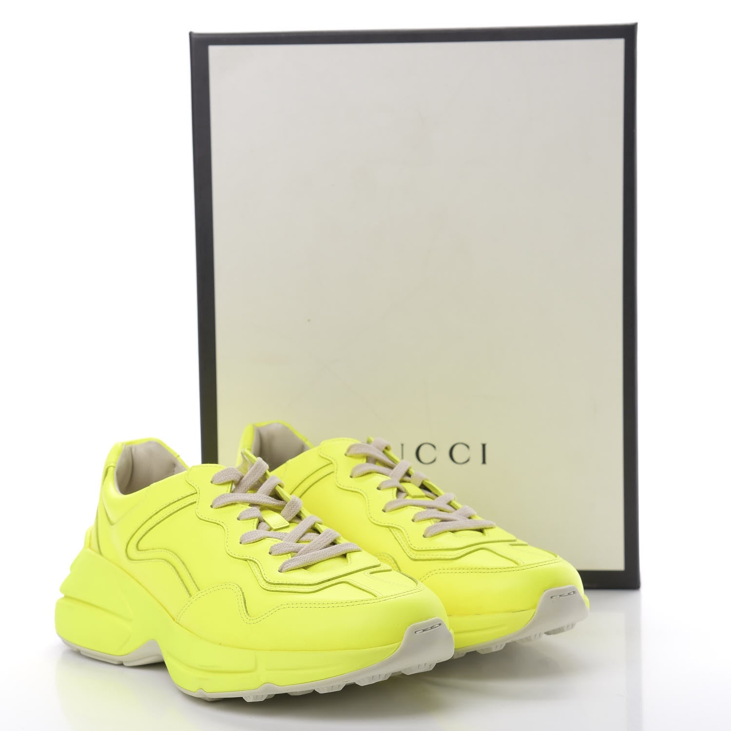 Gucci Calfskin Mens Rhyton Sneakers 8.5 Yellow Fluo 9 of 9