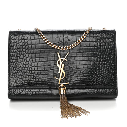 Saint Laurent Calfskin Crocodile Embossed Medium Classic Monogram Kate Tassel Satchel Black 1 of 13