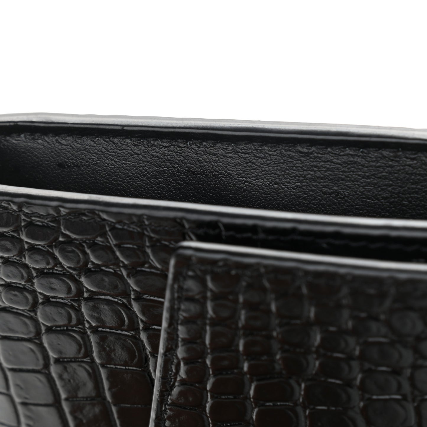 Calfskin Crocodile Embossed Monogram Uptown Chain Wallet Black