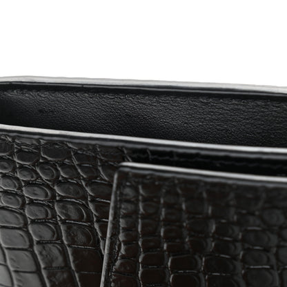 Saint Laurent Calfskin Crocodile Embossed Monogram Uptown Chain Wallet Black 11 of 11