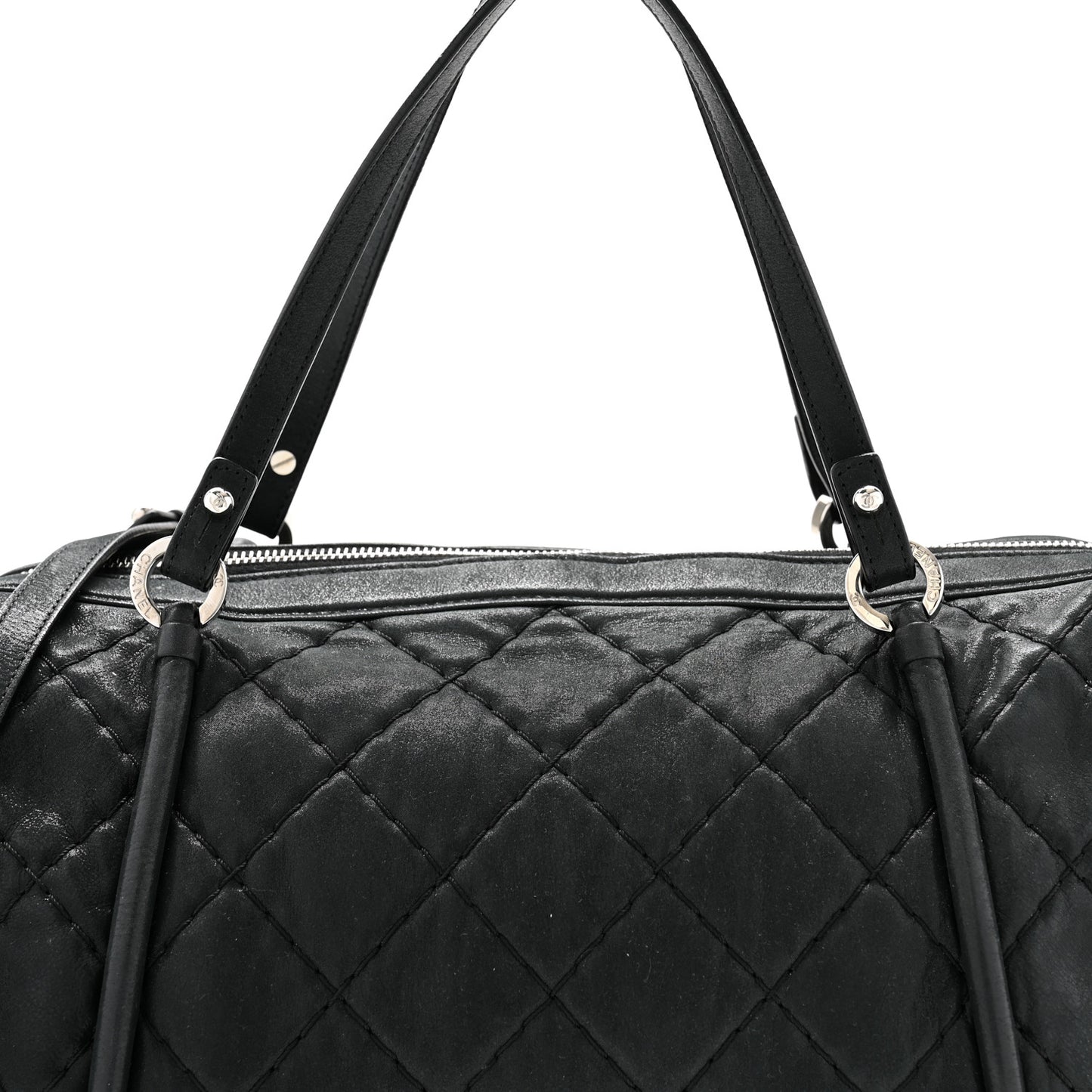 Iridescent Calfskin Quilted Relax CC Bowler Bag Black