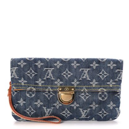 Louis Vuitton Monogram Denim Pochette Plat Clutch Blue 1 of 6