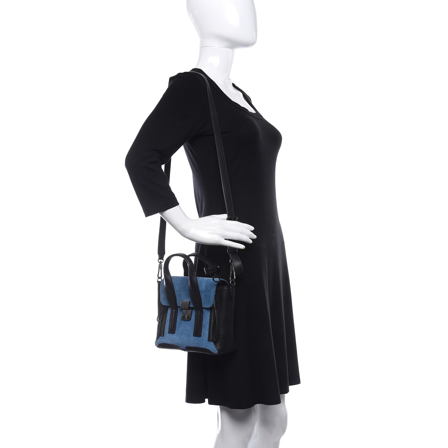 3.1 Phillip Lim Suede Calfskin Mini Pashli Satchel Blue Black 2 of 8