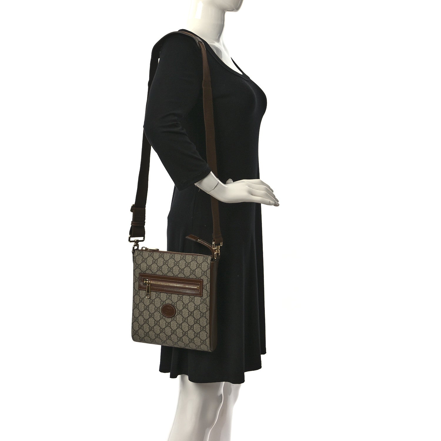 Gucci GG Supreme Monogram Azalea Calfskin Retro Interlocking G Flat Messenger Bag Beige Ebony Brown Sugar 2 of 10