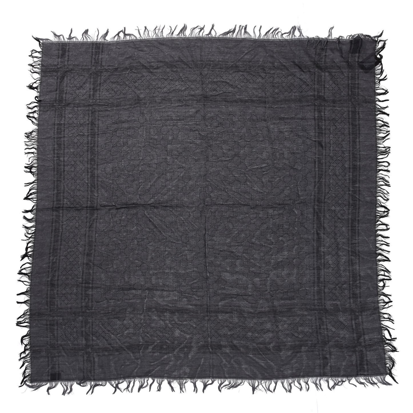 Wool Silk GG Monogram Diamante Plaid Surviee Shawl Graphite Black
