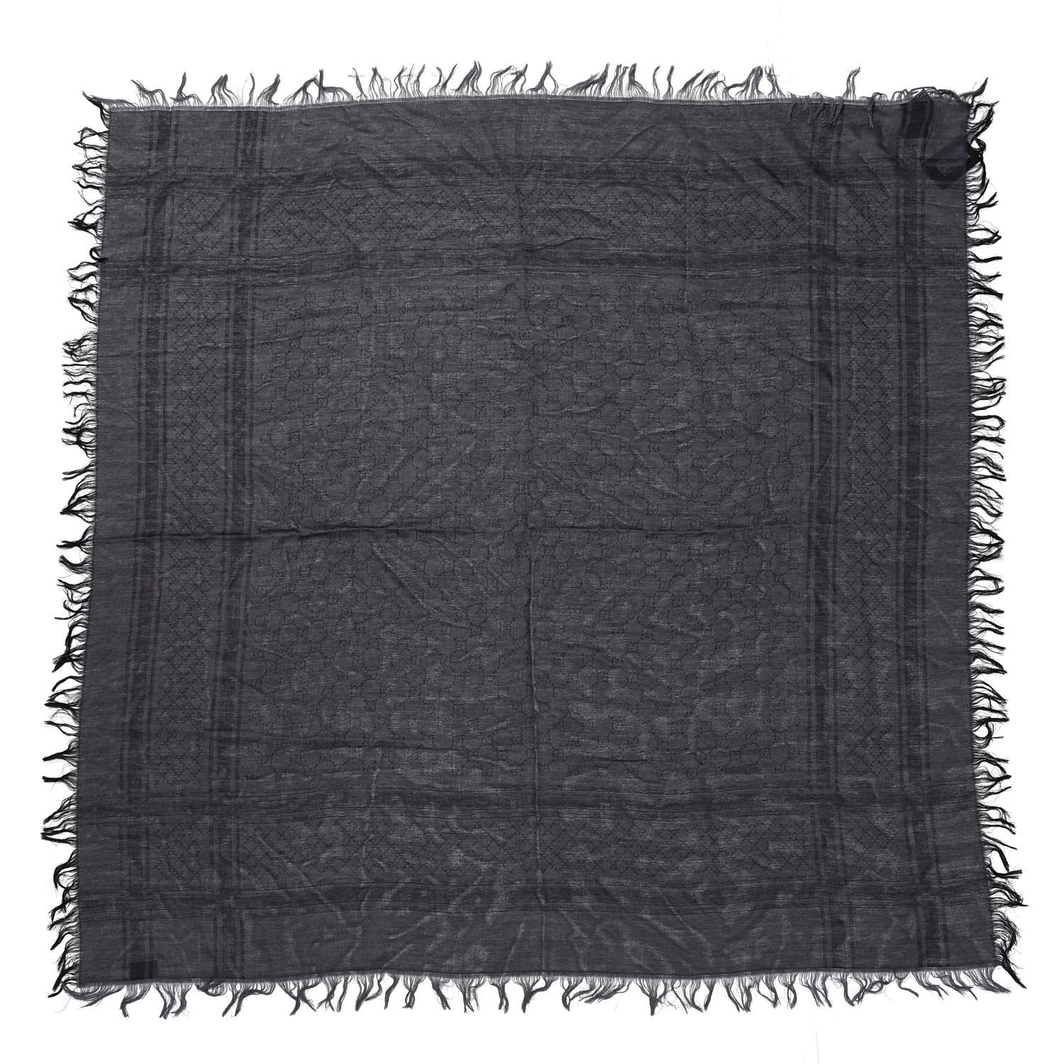 Gucci Wool Silk GG Monogram Diamante Plaid Surviee Shawl Graphite Black 1 of 3