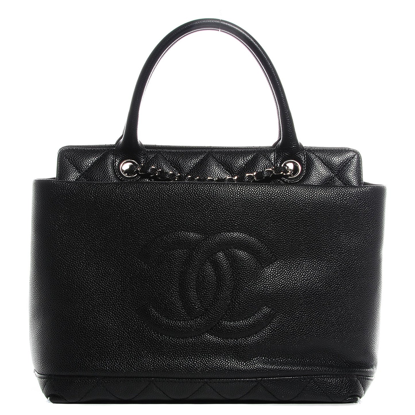 Soft Caviar CC Medium Top Handle Tote Black