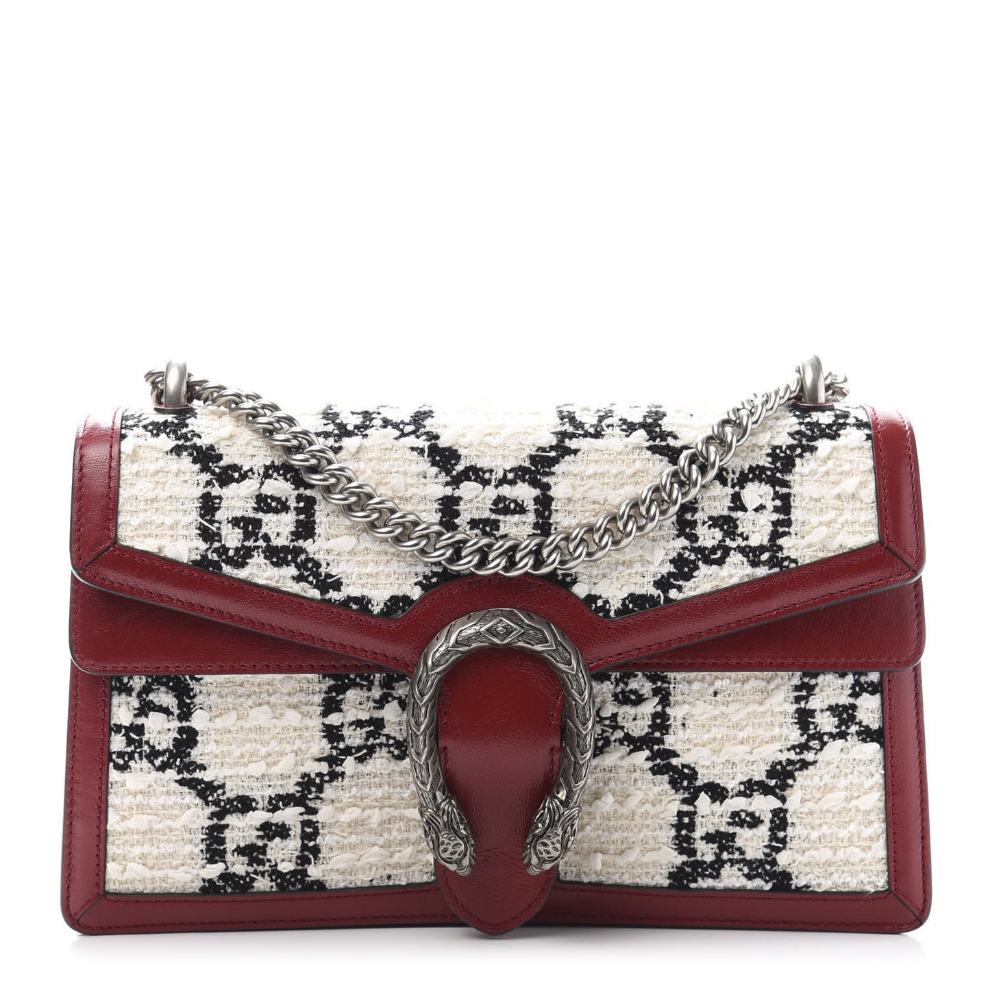 Tweed GG Monogram Small Dionysus Shoulder Bag White Black Romantic Cherry