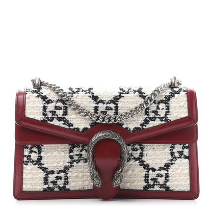 Gucci Tweed GG Monogram Small Dionysus Shoulder Bag White Black Romantic Cherry 1 of 11