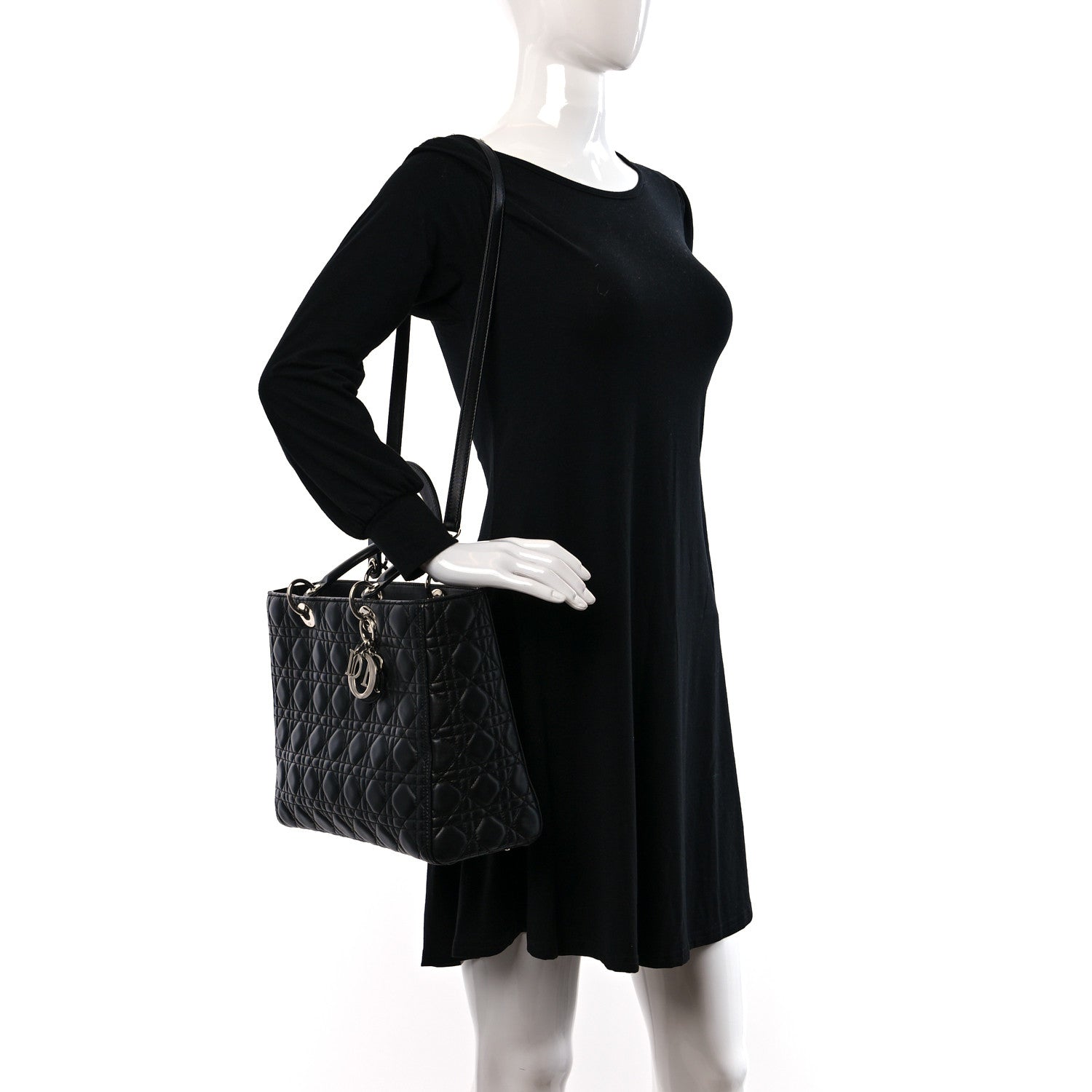 Christian Dior Lambskin Cannage Large Lady Dior Black 2 of 11