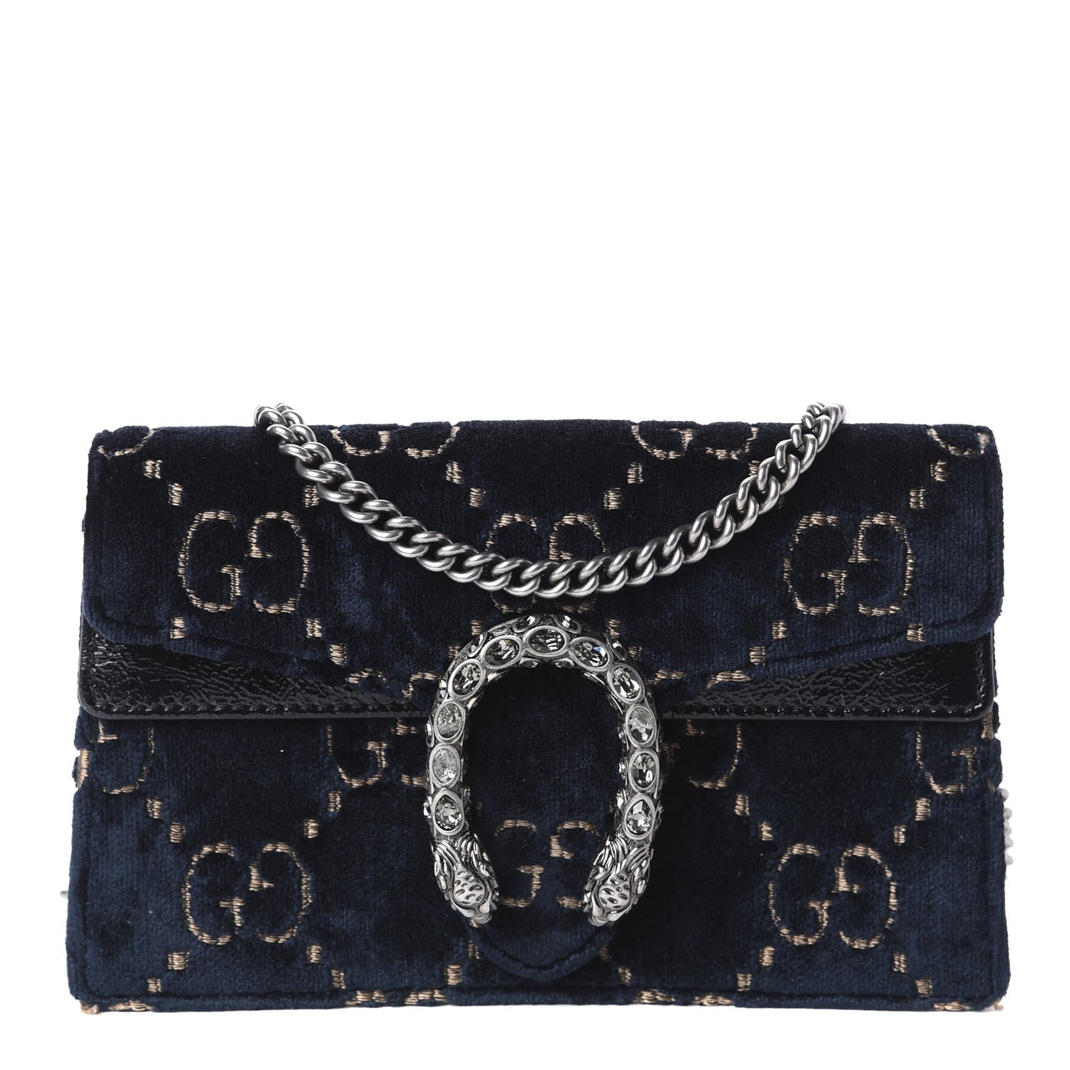 Gucci Velvet GG Monogram Super Mini Dionysus Shoulder Bag Blue Beige Black 1 of 10
