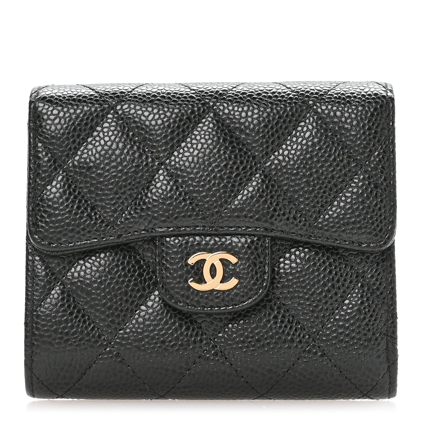 Caviar Quilted Compact Flap Wallet Black