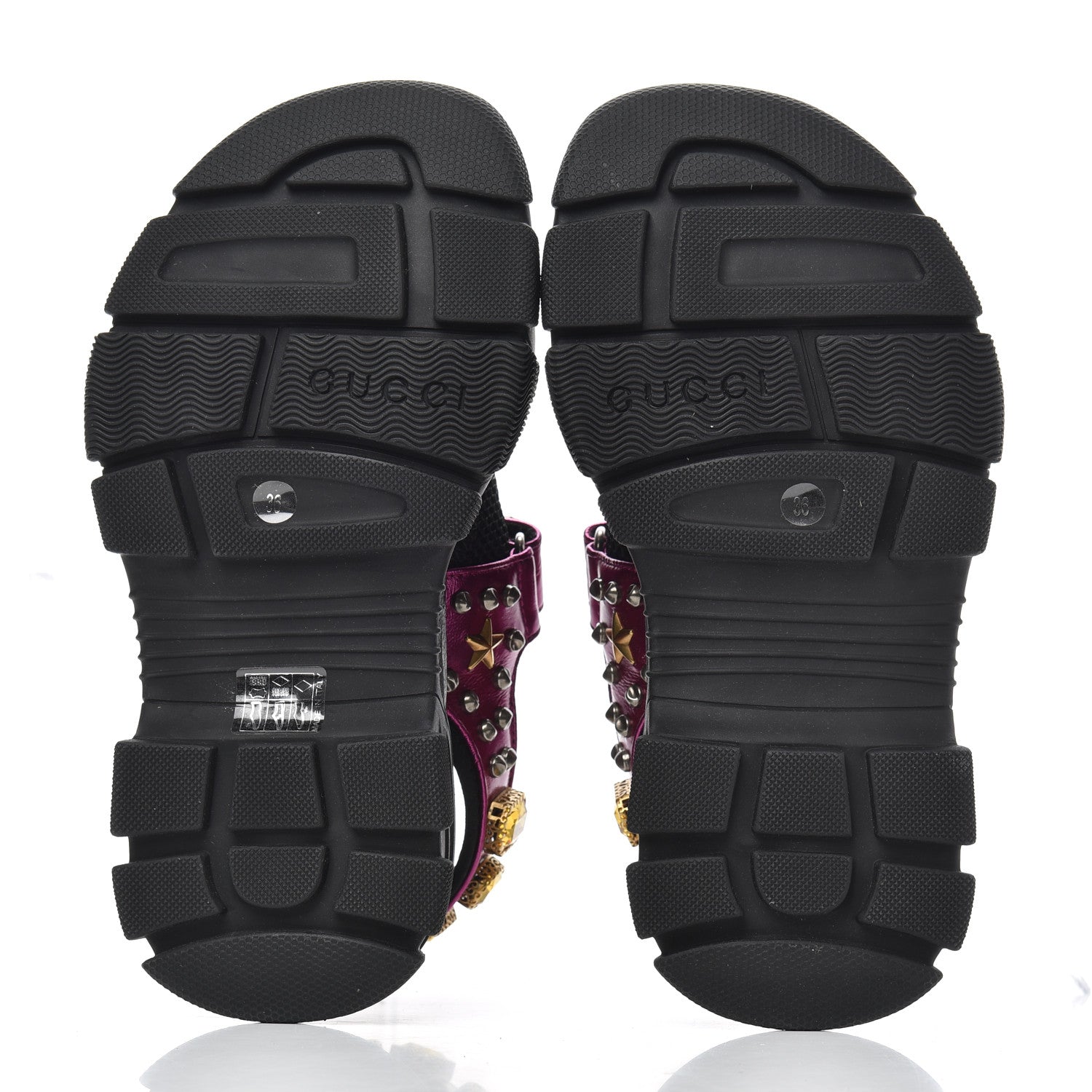 Gucci Nappa Mesh Crystal Embellished Studded Womens Aguru Sandals 36 Pink Black 6 of 9