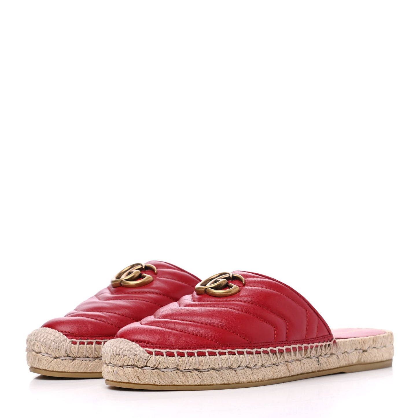 Nappa Matelasse GG Marmont Espadrille Slippers 37 Hibiscus Red