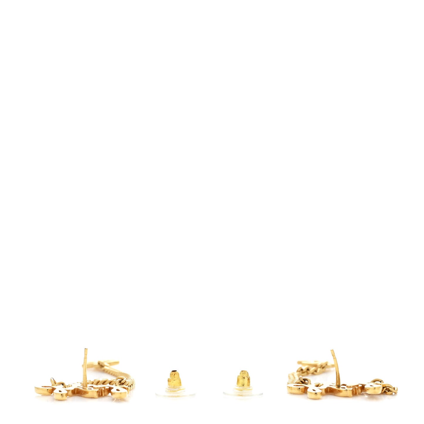 Metal CC Logo Chain Drop Earrings Gold