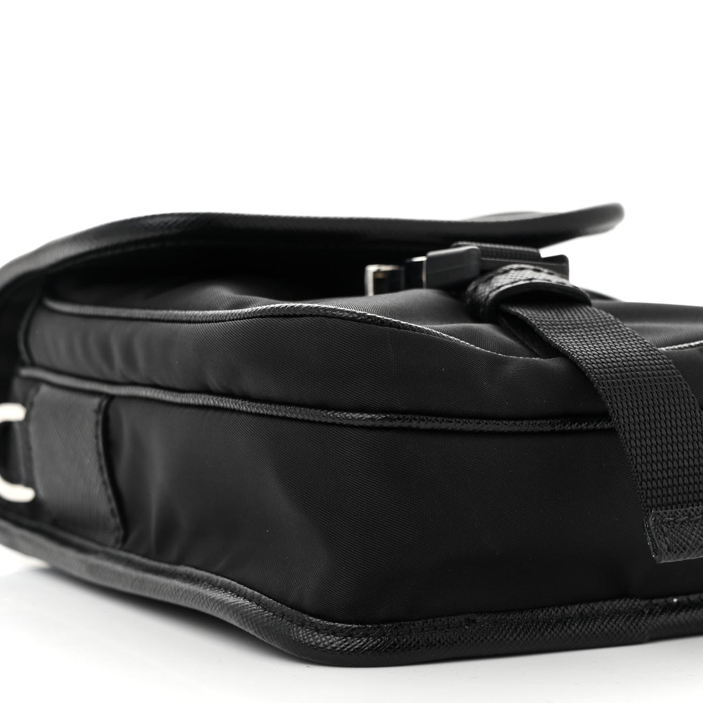 Re-Nylon Saffiano Mini Pocket Single Snap Buckle Messenger Bag Black
