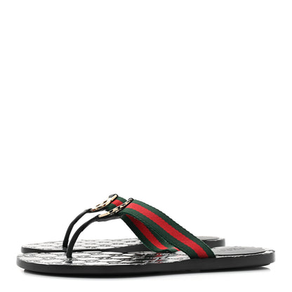 Gucci Nylon Guccissima Web Womens Thong Sandals 36.5 Green Red Black 3 of 7