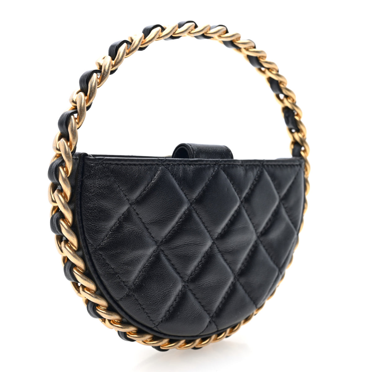 Chanel Lambskin Quilted Round Camellia Mini Clutch Black 3 of 8