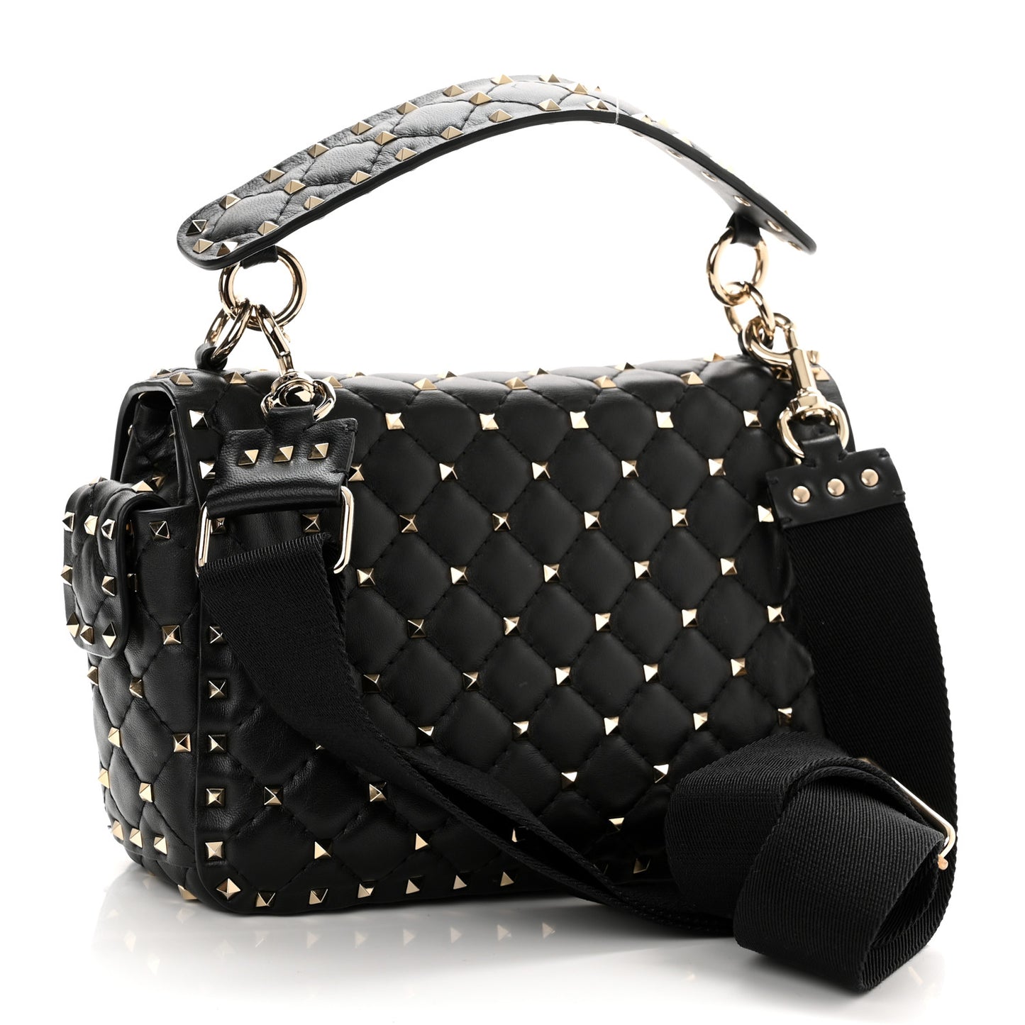 Lambskin Medium Rockstud Spike Shoulder Bag Black