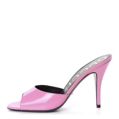 Gucci Polished Calfskin Scarlet Mid Heel Slide Sandals 39.5 Pink Plexi 1 of 10