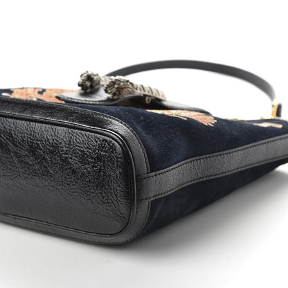 Gucci Suede Patent Dragon Embroidered Medium Dionysus Bucket Bag Dark Blue 7 of 11