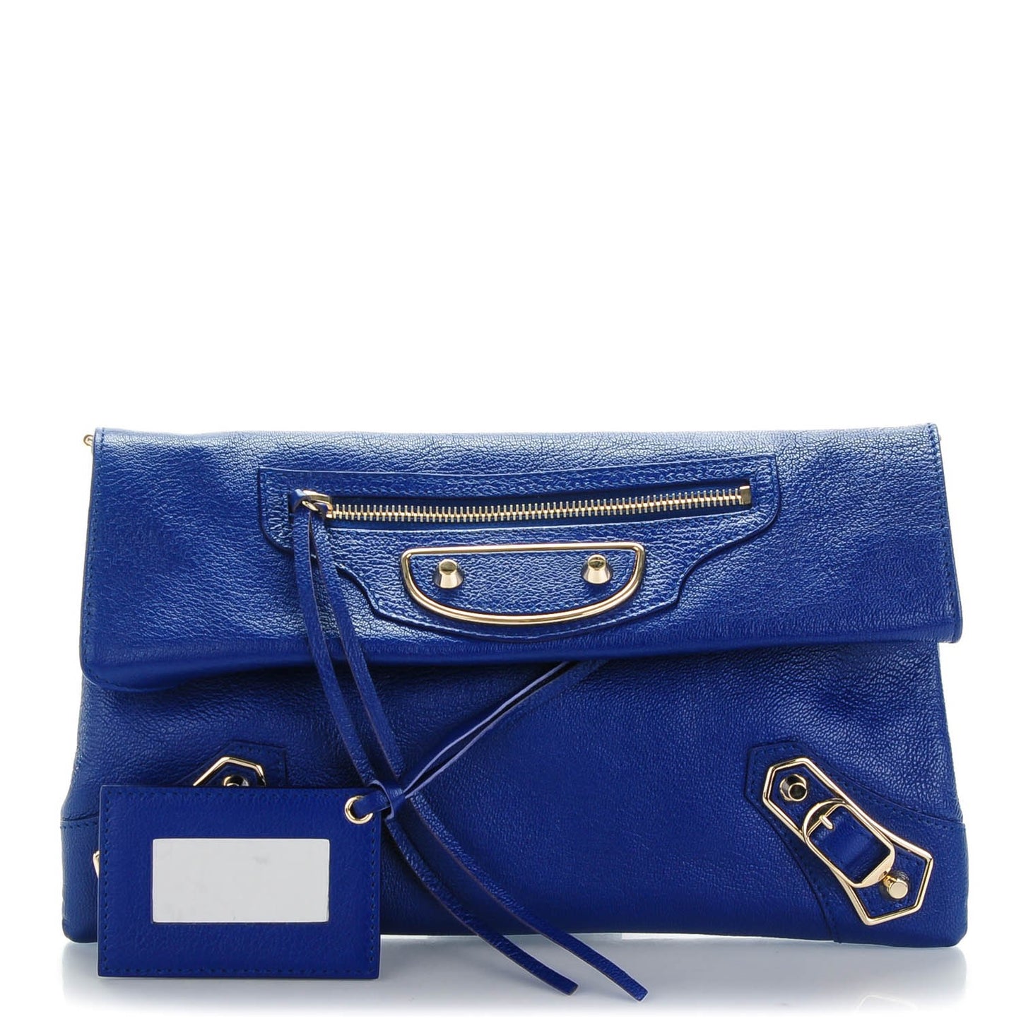 Chevre Gold Metallic Edge Hardware Envelope Clutch Bleu Roi