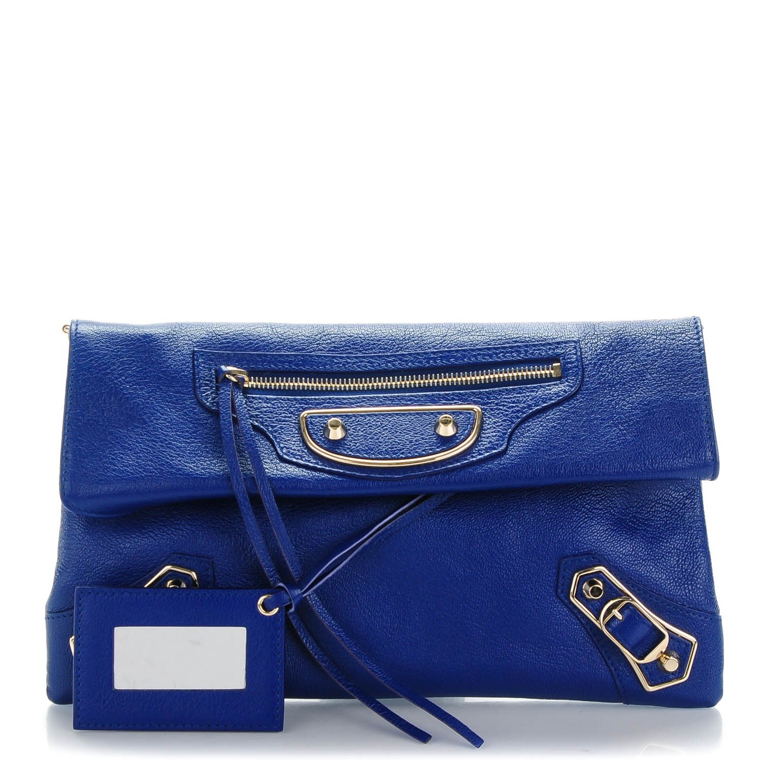 Balenciaga Chevre Gold Metallic Edge Hardware Envelope Clutch Bleu Roi 1 of 7