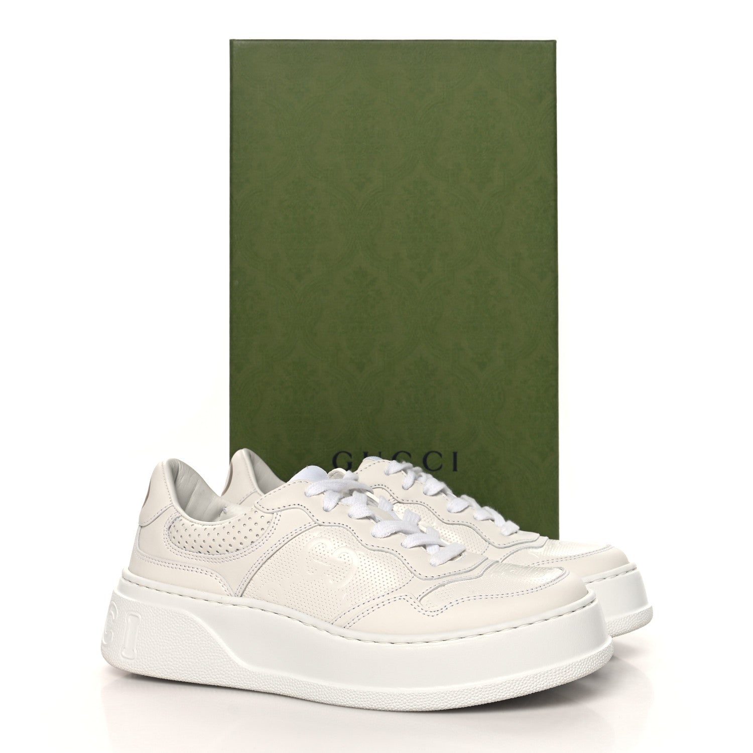 Gucci Calfskin GG Tennis Embossed Perforated Womens Platform 55mm Sneakers 37.5 Great White 9 of 9