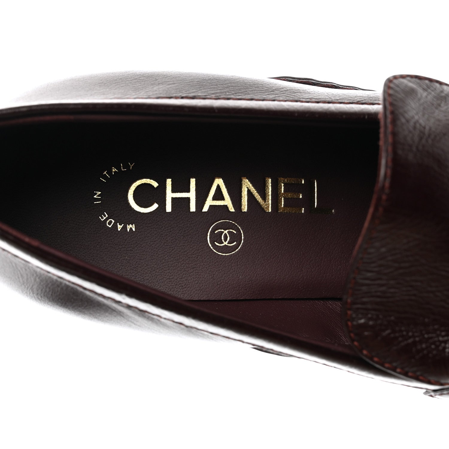Chanel Shiny Calfskin Metal CC Loafers 39.5 Burgundy 6 of 8