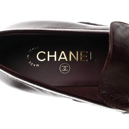 Chanel Shiny Calfskin Metal CC Loafers 39.5 Burgundy 6 of 8