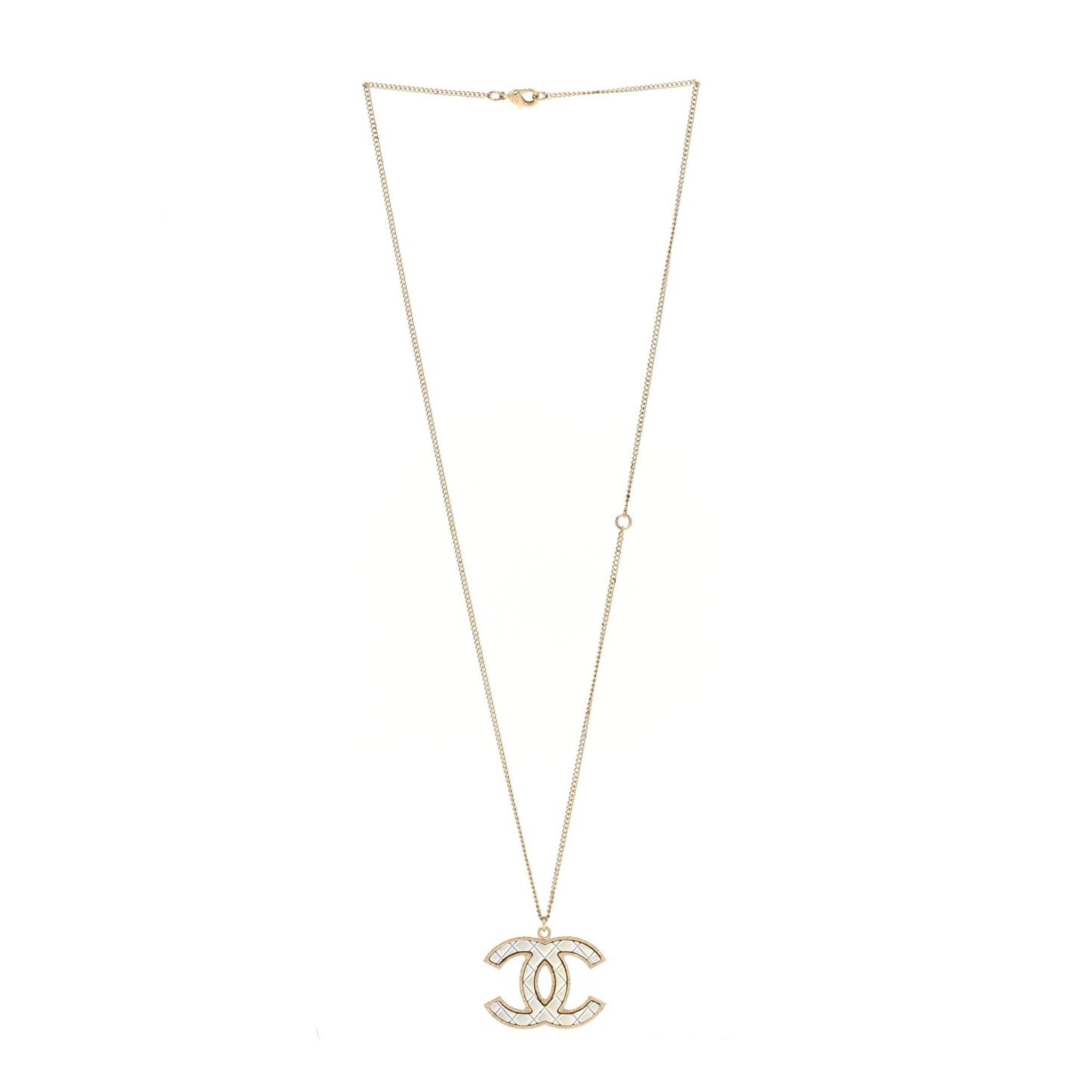 Metal Quilted CC Pendant Necklace Gold White