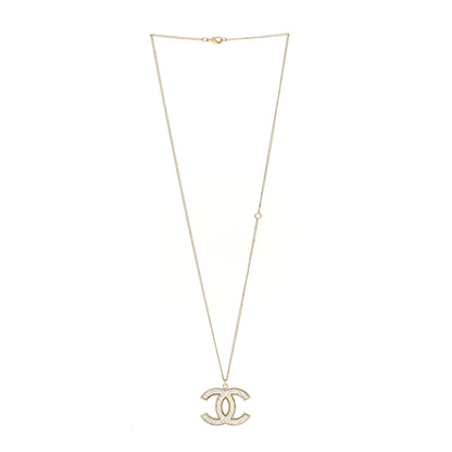 Chanel Metal Quilted CC Pendant Necklace Gold White 3 of 5